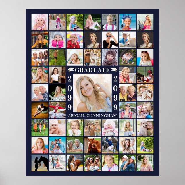 Graduation Party Navy Blue 55 Photo Collage Poster (Front)