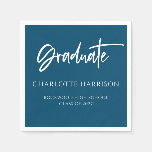 Graduation Party Navy Blue and White Script Napkins (Front)