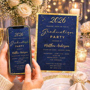 Graduation party navy blue gold 2026 invitation