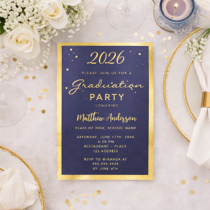 Graduation party navy blue gold 2026 invitation
