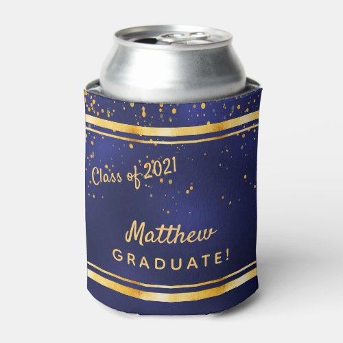 Graduation party navy blue gold name  can cooler