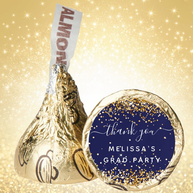 Graduation party navy blue gold name thank you hershey®'s kisses® (Creator Uploaded)