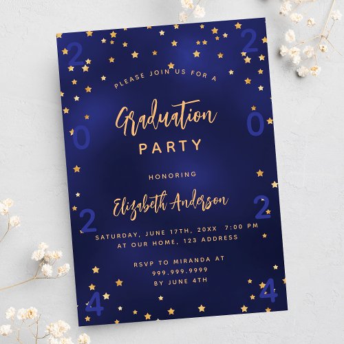 Graduation party navy blue gold stars year invitation