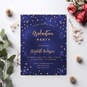 Graduation party navy blue gold stars year invitation postcard