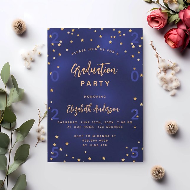 Graduation party navy blue gold stars year luxury invitation (Creator Uploaded)
