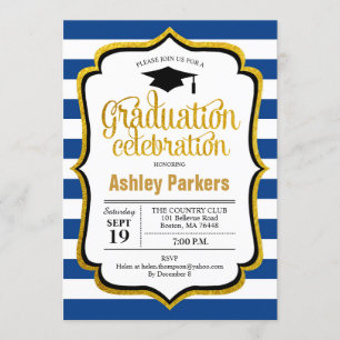 Graduation Party - Navy Blue Gold White Invitation