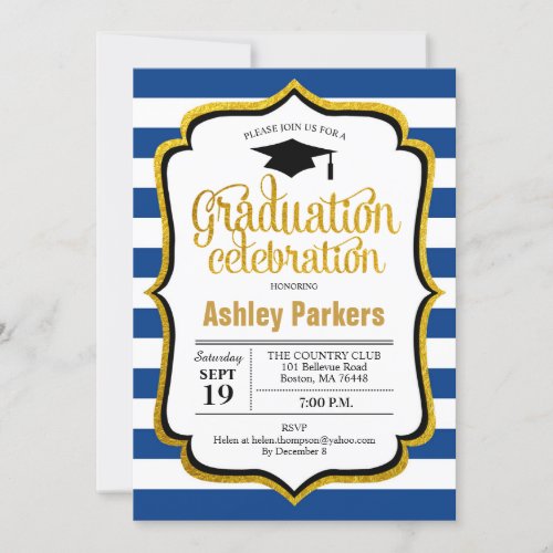 Graduation Party _ Navy Blue Gold White Invitation