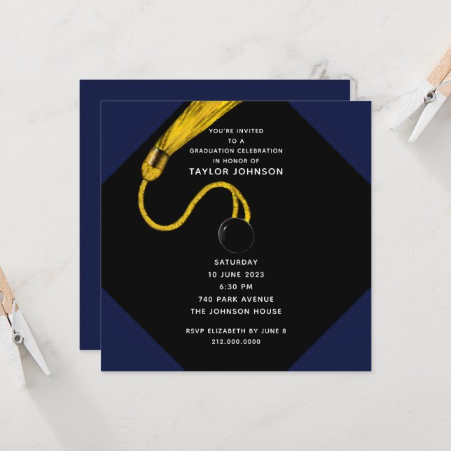 Graduation Party Navy Blue Invitation (Front/Back In Situ)