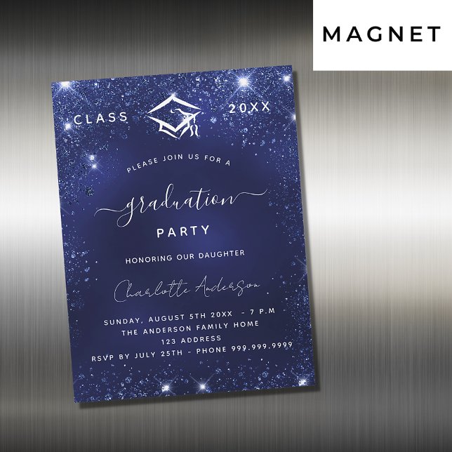 Graduation party navy blue sparkles luxury 2026 magnetic invitation (Creator Uploaded)