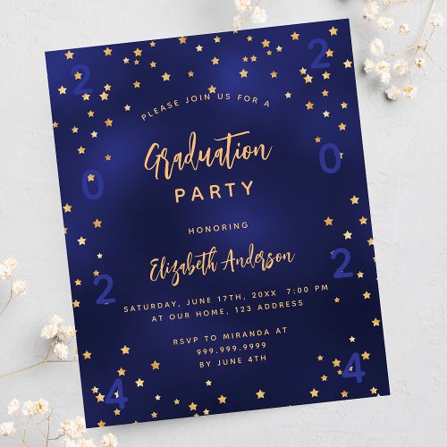 Graduation party navy blue stars budget invitation