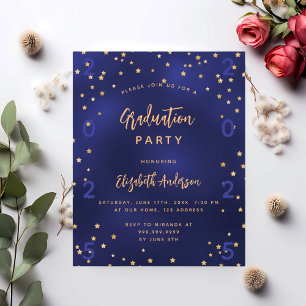 Graduation party navy blue stars budget invitation