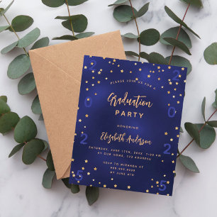 Graduation party navy blue stars budget invitation flyer