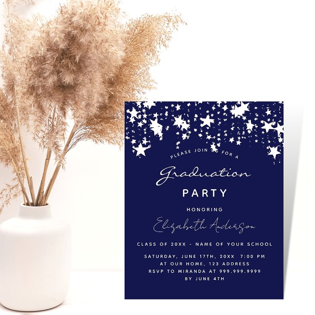 Graduation party navy blue white budget invitation (Creator Uploaded)