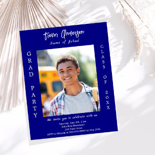 Graduation party navy blue white photo invitation