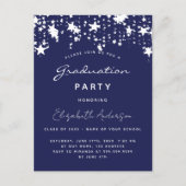 Graduation party navy blue white stars invitation postcard (Front)