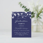 Graduation party navy blue white stars invitation postcard (Standing Front)