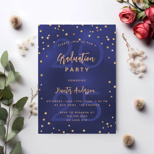 Graduation party navy blue year gold stars luxury invitation