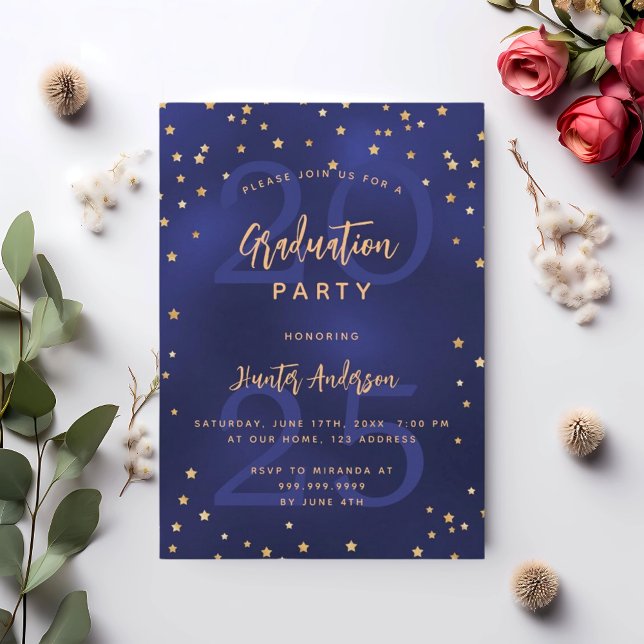 Graduation party navy blue year gold stars luxury invitation (Creator Uploaded)