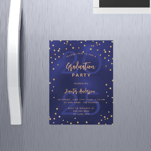 Graduation party navy blue year gold stars luxury magnetic invitation