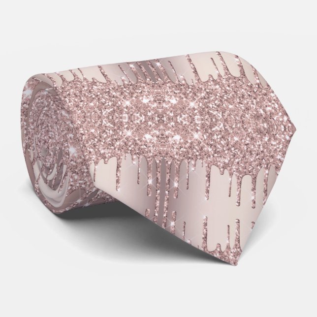 Graduation Party Neck Tie Rose Gold Blush Drips (Rolled)