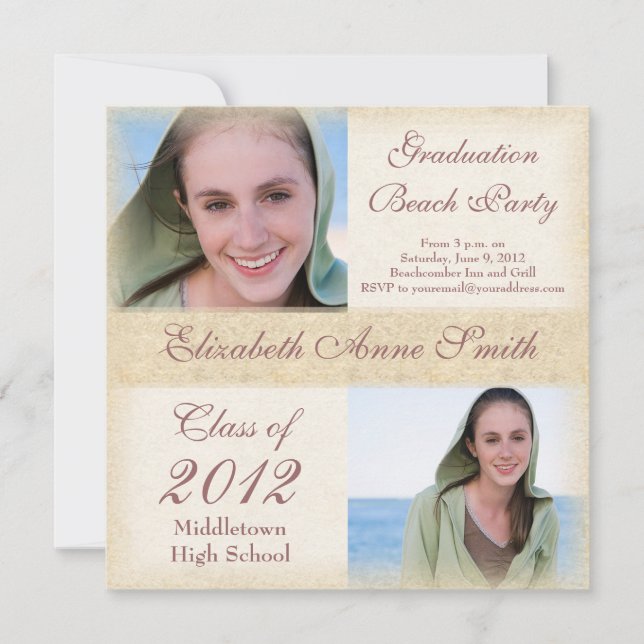 Graduation Party on the Beach Windswept Grunge Invitation (Front)