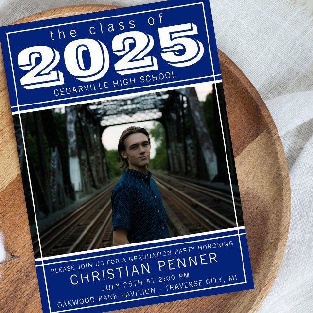 Graduation Party Open House 2025 Photo Blue Invitation (Creator Uploaded)