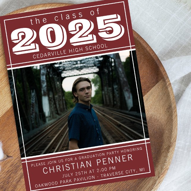 Graduation Party Open House 2025 Photo Maroon Invitation (Creator Uploaded)