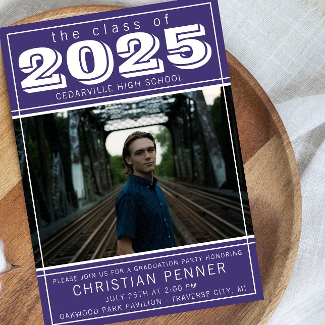 Graduation Party Open House 2025 Photo Purple Invitation (Creator Uploaded)