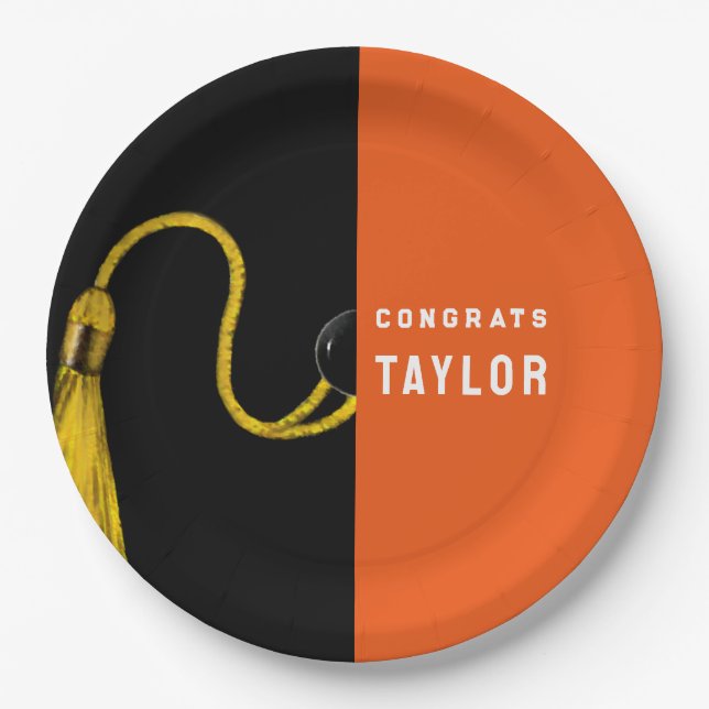 Graduation Party Orange Paper Plates (Front)
