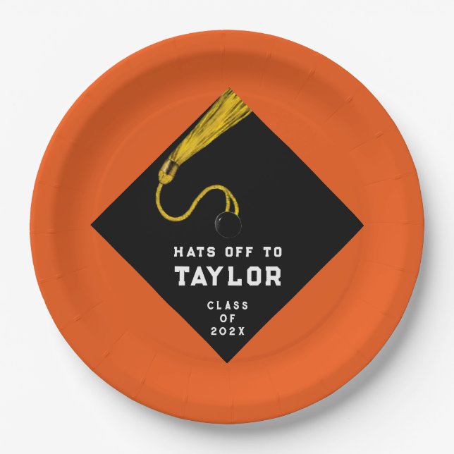 Graduation Party Orange Paper Plates (Front)