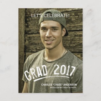 Graduation Party Painted Grunge Photo Overlay Invitation Postcard by SquirrelHugger at Zazzle