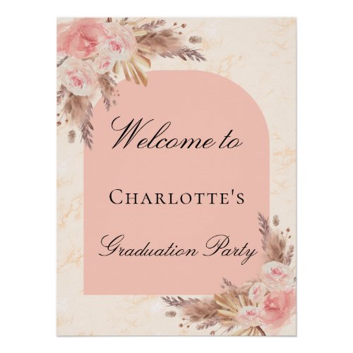 Graduation party pampas grass rose gold blush arch poster