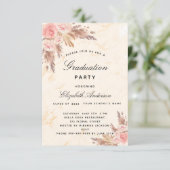 Graduation party pampas grass rose gold blush  invitation (Standing Front)