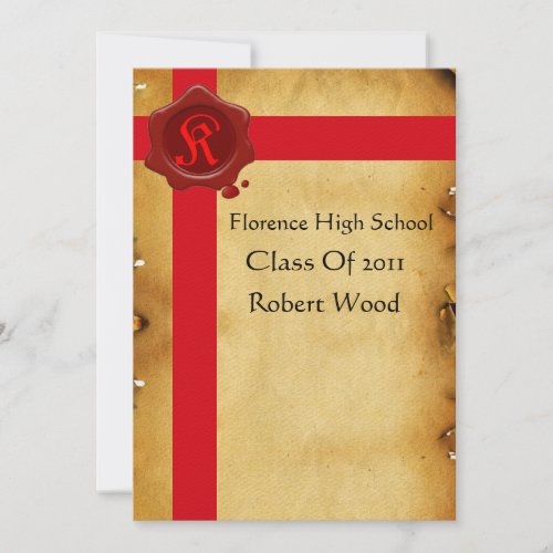 GRADUATION PARTY PARCHMENT Red Wax Seal  Monogram Invitation