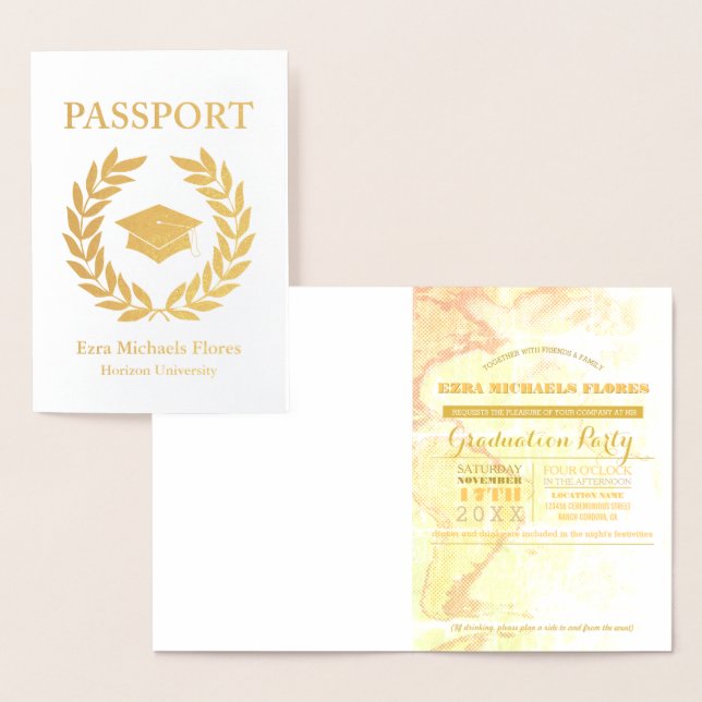 Graduation Party passport gold foil Card (Display)