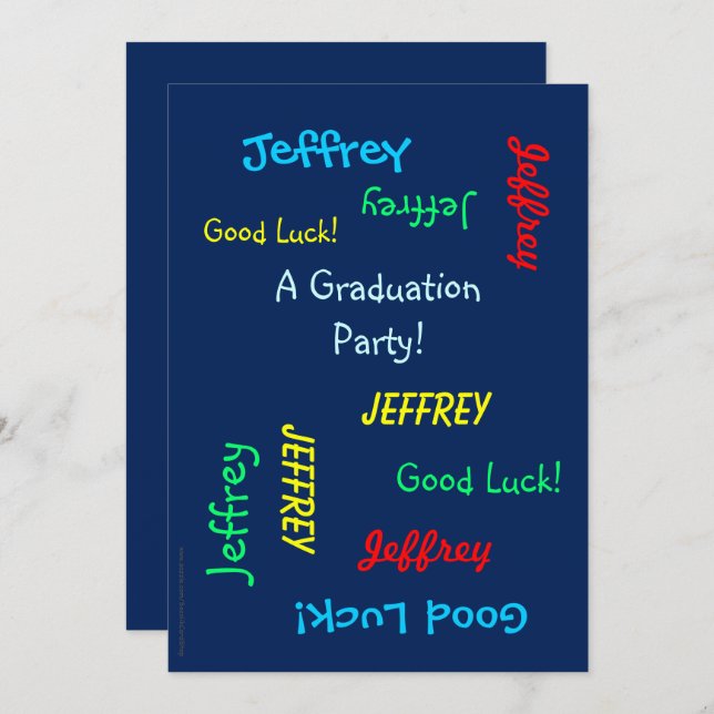 Graduation Party, Personalized Name, Blue Invitation (Front/Back)