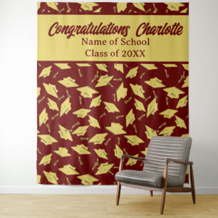 Graduation Party Personalized Photo Op Maroon Gold Tapestry