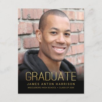 Graduation Party Photo Announcement Gold & Black by SquirrelHugger at Zazzle