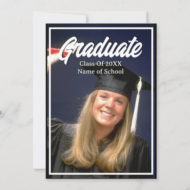 Graduation Party Photo Black and White Mortarboard Invitation (Back)