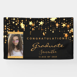Graduation party photo black gold stars 2026 banner
