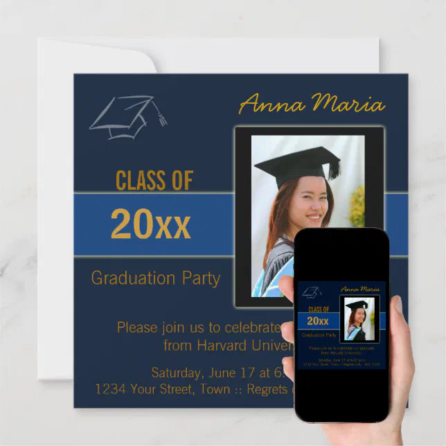 Graduation Party Photo blue Invitation | Zazzle