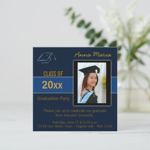 Graduation Party Photo blue Invitation | Zazzle