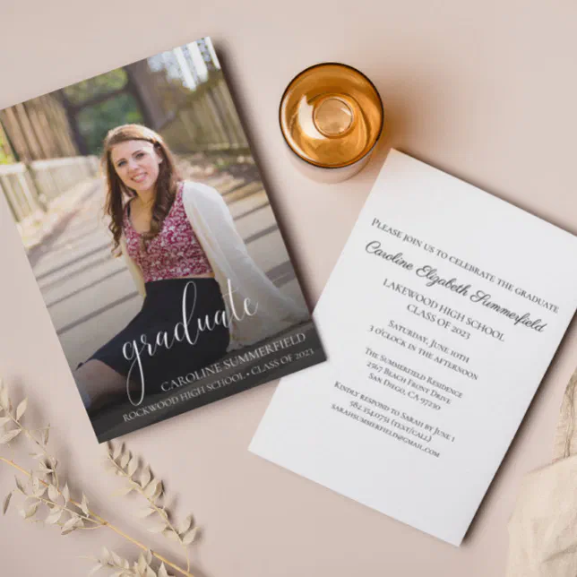 Grad Party Invite Script Graduation Party Photo Elegant Script Invitation | Zazzle