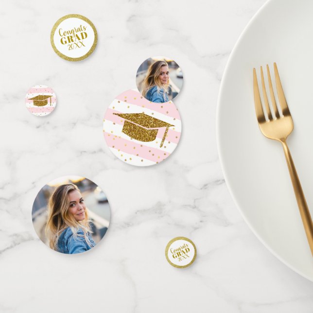 Graduation Party Photo Gold Glitter Pink Table Confetti (Group)