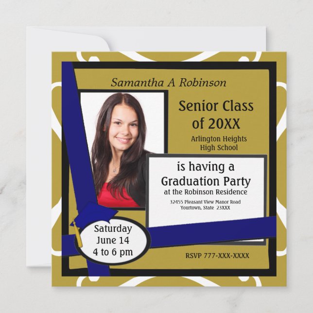 Graduation Party Photo Invitation Blue Cap (Front)