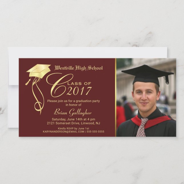 Graduation Party Photo Invitation Garnet & Gold (Front)