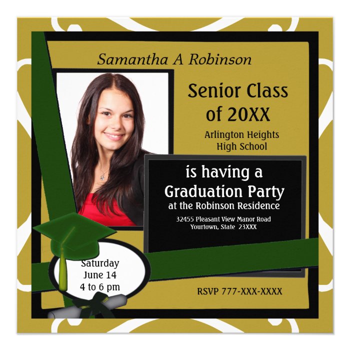 Graduation Party Photo Invitation Green Cap