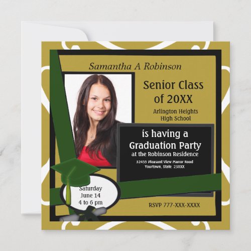 Graduation Party Photo Invitation Green Cap