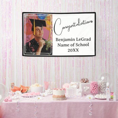 Graduation Party Photo Personalized Black  White Banner