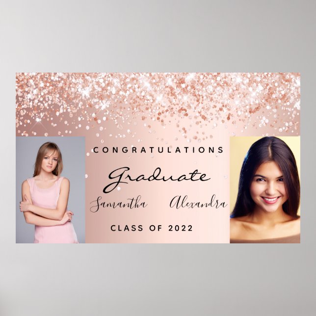 Graduation party photo rose gold poster (Front)